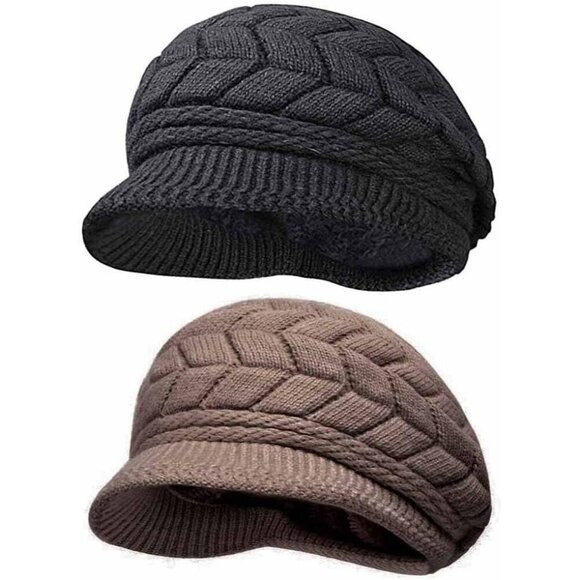〽️Women’s _2hats(black+coffee) Winter Warm Knit Wool Snow Ski Hat with Visor